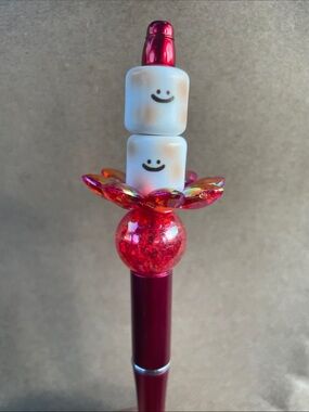Cute Red Smiley Toasted Marshmellows Focal Pen handmade